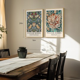 Framed William Morris Wall Art Set of 2 - Large Vintage William Morris Prints, Strawberry Thief Floral Canvas Artwork for Living Room, Bedroom, Dining Room, Bathroom, Office Wall Decor - 16x24 Inch