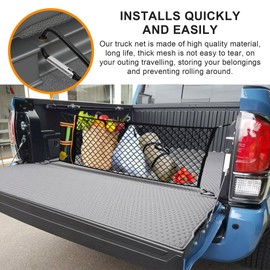 JJMY Envelope Style Truck Cargo Net Compatible with Toyota Tacoma 2005-2024, Highly Elastic Truck Bed Net for Tacoma Accessories, Upgraded Storage Bag & 4.5mm Bungee