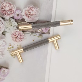 Pexintek Pack of 2 Cabinet Handles Gold Modern Handles Furniture Handles 96 mm Hole Distance Door Handles Kitchen Drawer Handles Vintage Handles for Kitchen Cupboards Dresser Cabinet (Golden Grey)