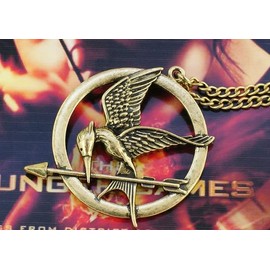 Mocking jay Hunger games like necklace Antique gold, Bird on Arrow. Adjustable Chain.