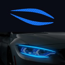 Nouiroy 4 Pcs Reflective Eyeliner Car Decals-2 Pair Super Bright Vinyl Stickers for Headlights, High Reflective Car Headlight Eyelashes Sticker Cute Girl Car Accessory (Blue)