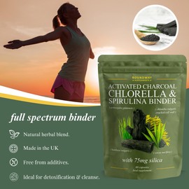 Binder & Detox Supplement with Activated Charcoal, Chlorella, Spirulina & Silica. Advanced Full Spectrum Binder for Cleanse & Detox | 60 Capsules | Made in The UK by Roundway Supplements