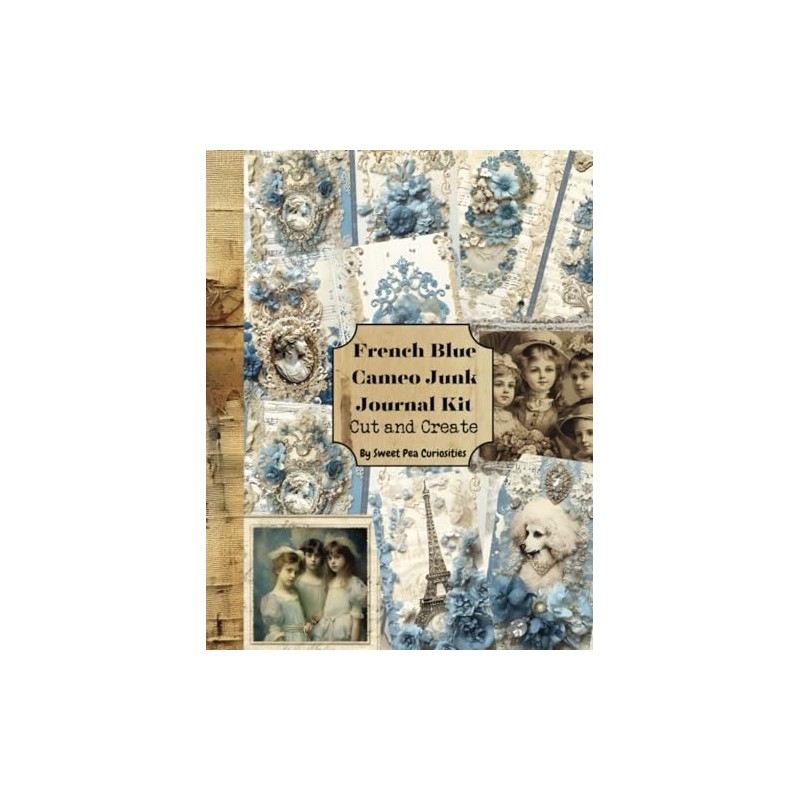 French Blue Cameo Junk Journal Ephemera: Cut and Create