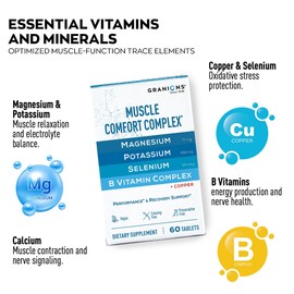 Granions Muscle Comfort Complex – Natural Muscle Relaxer Pills with Magnesium, Potassium, Selenium, Copper & B Vitamins – Daily Relaxant for Relief from Cramps, Spasms & Joint Discomfort – 60 Tablets