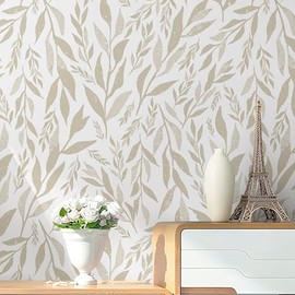 Safiyya Peel and Stick Wallpaper Boho Modern Beige Leaf Contact Paper Peel and Stick Wall Paper Self Adhesive Removable Wallpaper for Bedroom Bathroom Vinyl Roll 78.7"x17.3"