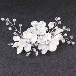 Prosy Bridal Wedding Flower Hairpieces Silver Bridal Pearl Hair Accessories Rhinestone Hair Comb Slides for Women and Girls