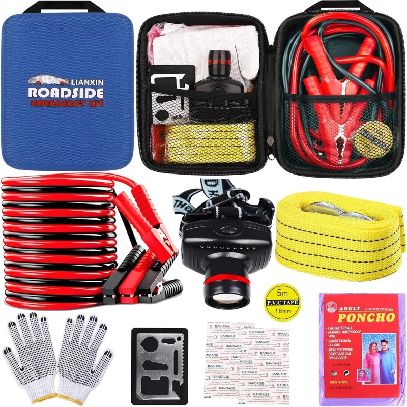 LIANXIN Car Roadside Emergency Kit, with Jumper Cables Automotive Kit