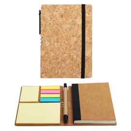 BELLE VOUS A6 Lined Paper Writing Notebook/Journal with Pen and Sticky Notes (2 Pack) - 10 x 14.5cm/3.93 x 5.7 inches - 70 Pages - Premium Notepad with Cork Style Cover for School/Office Notes