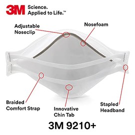 3M Aura Mascarilla con filtro para partículas 9210+, N95, paquete de 20 mascarillas desechables, convenientemente envueltas individualmente, APROBADA POR NIOSH, diseño de doble grapa y plegado plano