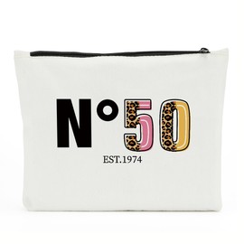 50th Birthday Gifts for Her, 50 Year Old Gifts Ideas, Happy 50th Birthday Cosmetic Bag, 50th Birthday Party Favors for Anniversary, Turning 50 Gifts for Women Mom Bestie Grandma Leopard Makeup Bag