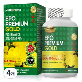 Nutri Power EPO 100% Premium Gold GLA 300mg Gamma Linolenic Acid Evening Primrose Oil 180 Capsules, 4 Pieces, 180 Tablets / 뉴트리파워 EPO 100% 프리미엄 골드 GLA 300mg 감마리놀렌산 달맞이꽃종자유 180캡슐, 4개, 180정