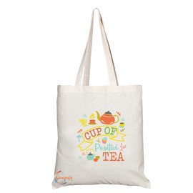 Coralgraph TB690 Funny Positivity Positive TEA Novelty Present Gift Printed Eco-Friendly Stylish Long Handled Tote Shoulder Bag