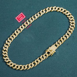 EMESLY Solid Miami Cuban Link Chain Gold/Silver Necklace (16, 18, 20, 22, 24, 30 Inches Length); Hip Hop Bracelet (7.87 inch Length) for Men & Women; Perfect Iced Out Bling Jewelry Gift, Metal,Gold A B1 13mm,18.00