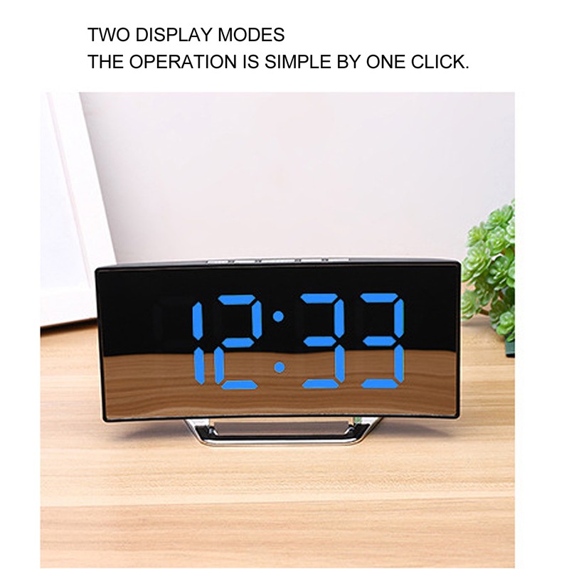 Mirror Digital Alarm Clock Temperature Display LED Curved Mirror Digital