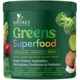 Greens Superfood Powder - Original Organic Super Greens Juice Powder - Packed with Probiotics, Wheat Grass, Enzymes, Spirulina, Chlorella for Digestive & Gut Health, Smoothie Drink Mix - 28 Servings