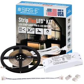 SIRS-E StripFlexLED White LED Strip Kit, Daylight 5000K, 12V 60 LEDs/m, 32.8 ft (10m) with 60W Dimmable Driver, Made in USA, UL Listed, Professional Grade