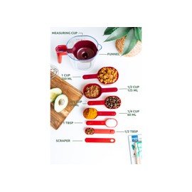 Measuring Cup and Spoons Set of 9-pieces Stackable for Liquid and Dry IngredientsTransparent Plastic Measuring Cups And Spoons Kitchen Cooking Baking Stackable Measurement BPA Free Dishwasher Safe