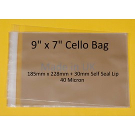 celloexpress 9" x 7" - 185mm x 228mm + 30mm Flap - 9x7 Mounted Photograph Cellophane Display Bags Self Seal 40 Micron - Medium Cello - Pack of 50