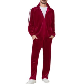 Ragelion Mens Tracksuit 2 Piece Velour Sweatsuit for Men Casual Full Zip Jogging Suit Jacket Pants Set (US, Alpha, Medium, Regular, Regular, Dark Red)