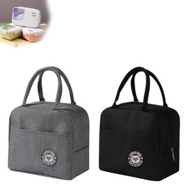 AMONENZ Thermal Bag, 2 Pieces Portable Insulated Bag, Foldable Lunch Bag, with Insulating Aluminum Foil, Suitable for Office, Camping, Travel (Black + Gray)