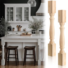DoubleFill 2 Pcs Unfinished Kitchen Island Legs Farmhouse Solid Wood Table Legs Rubberwood Replacement Raised Panel Cabinet Column, 35.4" H x 3.7" W x 3.7" D