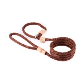 Alvalley Brown Sport Slip Lead with Leather Stop for Dogs Made of Strong Multifilament Polypropylene Rope (8mm X 183cm or 5/16 in X 6ft)