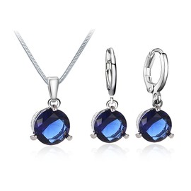 Salanda Sterling Silver Blue CZ Drop Earrings Set, Hypoallergenic, 8mm, 3pcs, Women's Formal Occasion Earring Set, mm, Silver, Crystal