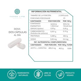 INDIGO LIFE NUTRACEUTICOS  Pack N-Acetil Cistena 40 Caps  Acetyl L-Carnitina 50 Caps  Cpsulas Veganas 500 mg                                          