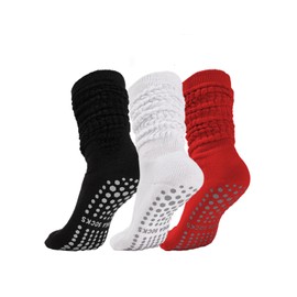 Kuunioli Pilates Socks with Grips for Women, Yoga Slouch Socks, Non Silp Scrunch Slipper Long Sock for Hospital Barre Workout