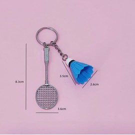 KOMUNJ Pack of 6 Badminton Keyrings, Mini Racket and Ball Pendant Key Ring, Shuttlecock Badminton Pendant, Multi Colour Key Ring, Gift Gift, White, yellow, green, pink, blue, rose