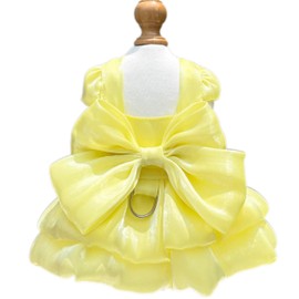 Yaopelky - Vestido de princesa para perros pequeños, vestido de lazo con anillo en D, ropa de boda, falda de tutú para cachorros, disfraz de verano para perros pequeños (amarillo, XL (12-14 libras)