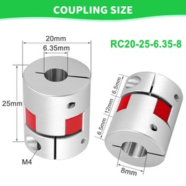 Wellenkupplung 6.35mm bis 8mm Wellen Flexible Elastischer Kupplungskoppler Plum Klauenkupplung Aluminiumlegierungs Pflaumen Verbindungswelle für Schrittmotor D20 L25