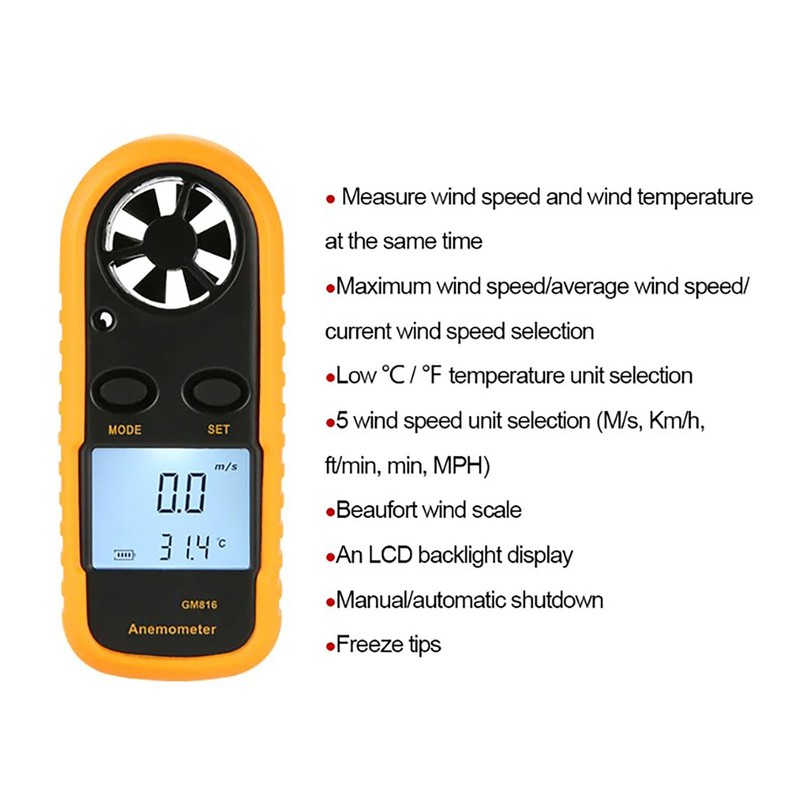 Wind Speed Meter Chill Tester Velocity Gauge Digital Anemometer for