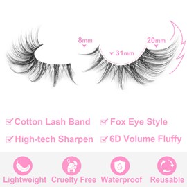 Manga Lashes Fox Eye False Eyelashes Natural Look Faux Mink Lashes Clear Band Spicky Wispy Eyelashes Cat Eye Strip Lashes Pack 7 Pairs