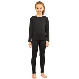Girls Thermal Underwear Set Ultra Soft Fleece Lined Kids Long Johns Top Bottom Thermals Kids Base Layer Winter Warm Black