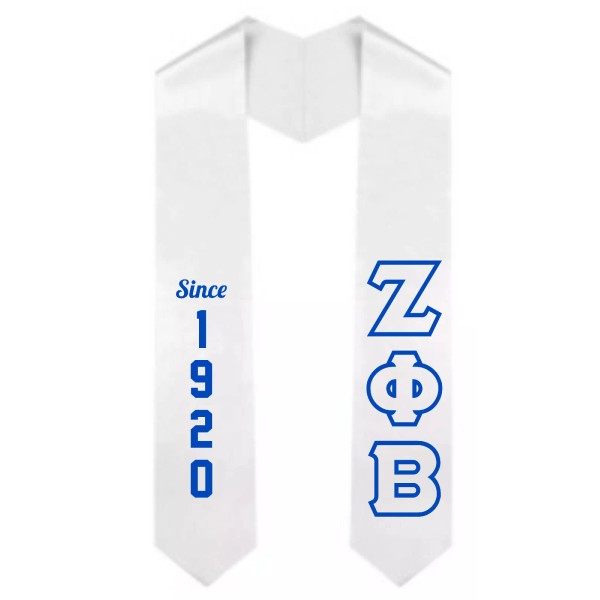 Zeta Phi Beta "Since 1920" Graduation WHITE Stole Sash w/