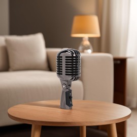 Classic Retro Dynamic Vocal Microphone, Old Vintage Dynamic Vocal Mic Cardioid Mic with Adjustable Stand for Speech, Vocal, Instrument Performance