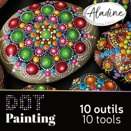 Aladine 80811 Kit Outils de Dot Painting 10 Accessories & 14 Attachments for Mandalas, Pebble Painting, Wood, Fabric, Canvas Dotting Dots, Creative Hobby-80811, Multi-Colour, Loisirs Créatifs