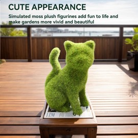 Cyrank Flocked Animal Statue Outdoor Garden Statues Decor European Style Handcrafted Resin Simulation Moss Flocked Dog Cat Figurine for Garden(02)