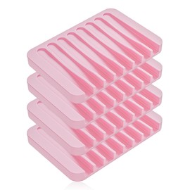 Chengcan 4-Pack Silicone Self-draining Soap Tray for Bathroom and Kitchen Non-Slip Soap Holder Extend Soap Life Save Space Dry Quickly Multi-Purpose and Durable (Pink, 4-Pack)