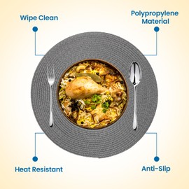 KKTECH Christmas Placemats - Set of 4 Round Place Mats for Table, Washable & Waterproof Table Mats, Heat Resistant for Home, Party, Wedding Décor, 38cm (Dark Grey)