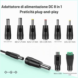Melasat - Adattatore AC da 12 V, 2 A, trasformatore da 24 W, AC220 V a DC12 V, 0,5 A, 1 A, 1,5 A, 2 A, trasformatore da 5,5 mm con 8 adattatori di presa DC, adattatore AC DC (DC12 V~2 A)