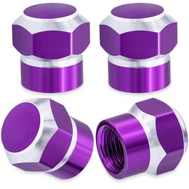 MEAJOO 4PCS Car Tire Valve Stem Caps, Corrosion Resistant Leak-Proof, Aluminum Alloy Wheel Valve Covers with Rubber O-Ring, Universal for Cars, SUV, Trucks, Bikes, Motorcycles, Bicycles(Purple)
