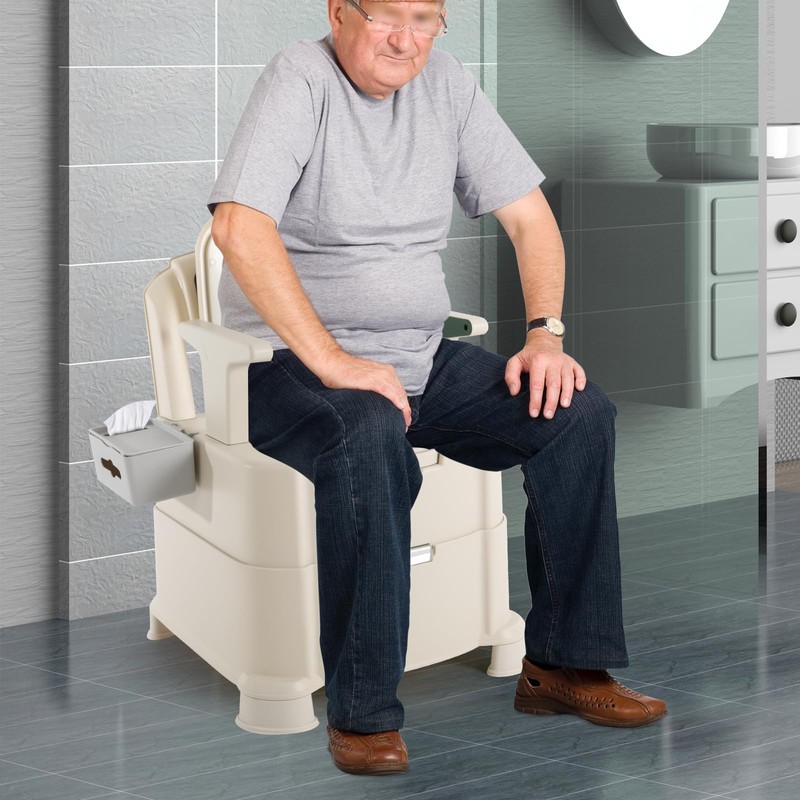 Portable Bedside Commode with Night Light, 440lb Load Capacity,PU Cushion,