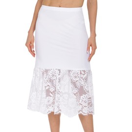 MANCYFIT Half Slips for Under Dresses Extender Slip Skirt for Women Lace Trim Long Underskirt 22 28 32 Inches, White-28, X-Large