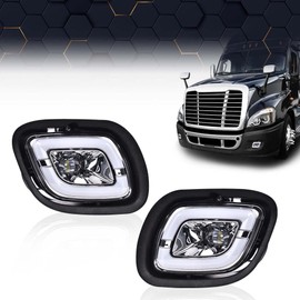 PIT66 LED Fog Lights Lamp White Pair Compatible with Freightliner Cascadia 2008-2017 LH+RH Side Clear lens Chrome Housing