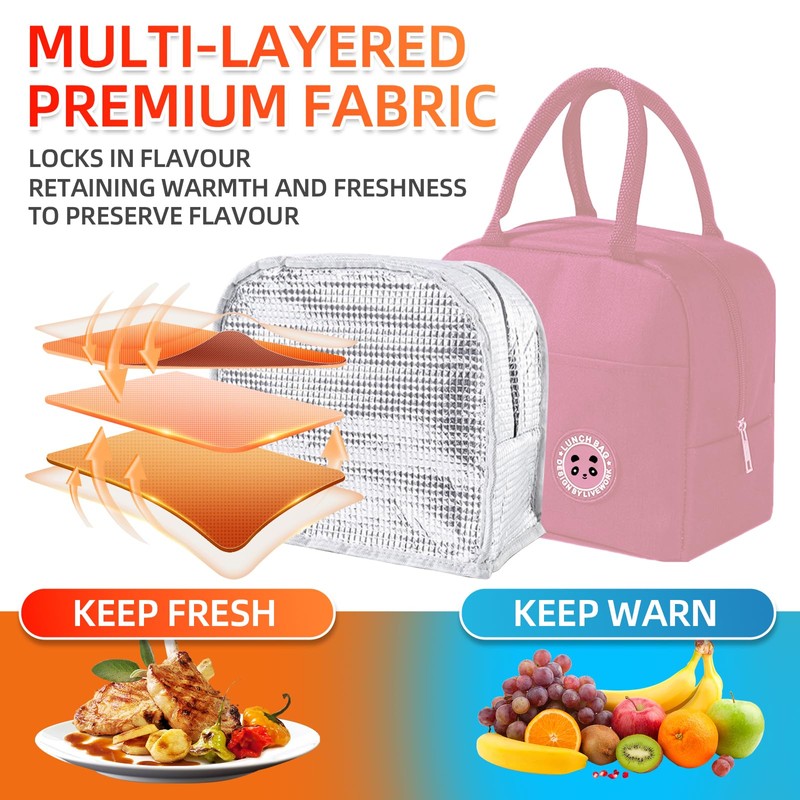 MeiLang Insulated Lunch Bag Pink Oxford Cloth Leakproof Thermal Tote