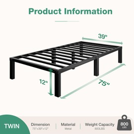 Novilla Twin Bed Frame, 12 Inch Metal Platform Bed Frame Twin Size with Storage Space Under Bed, Heavy Duty Steel Slat Support, Easy Assembly, No Box Spring Needed
