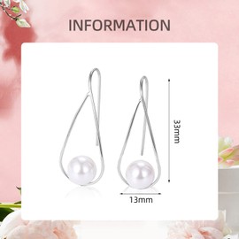 Pearl Earrings for Women 925 Sterling Silver Pearl Drop Dangle Hook Earring Jewelry with Beautiful Box Christmas Gift for Her (White)