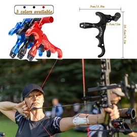 360° Rotatable Bow Release Compound Bow Red, 4-Finger Thumb Release for Bow Hunting  , Archery Release Aid for Youth& Adult. three-finger Shooting Equipment